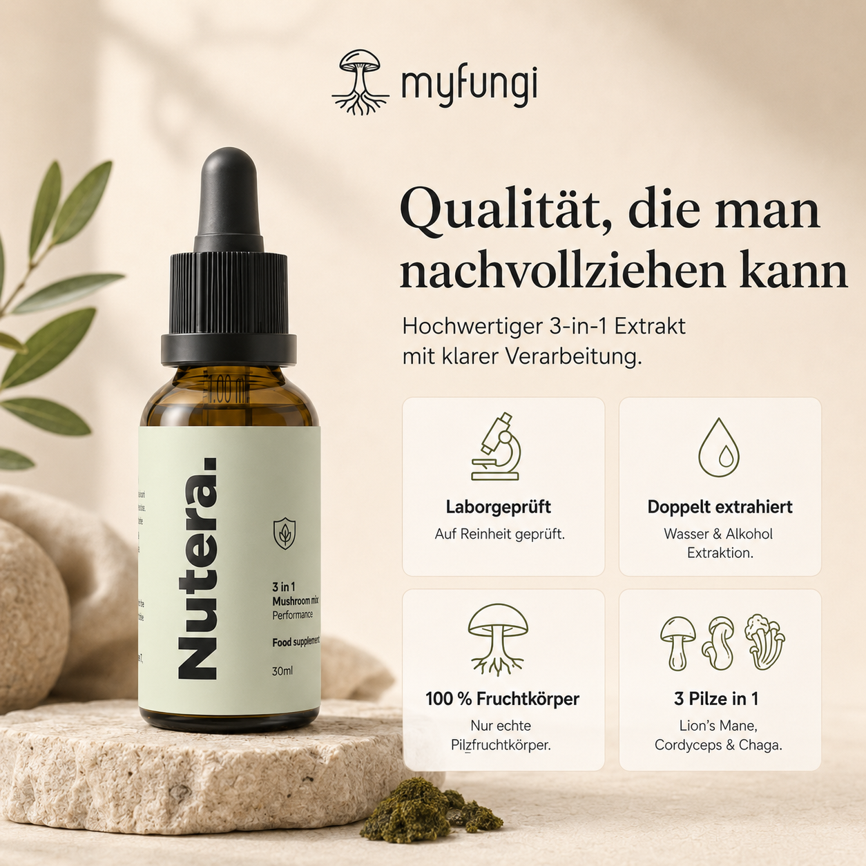 3 in 1 Vitalpilze Extrakt Qualität Merkmale