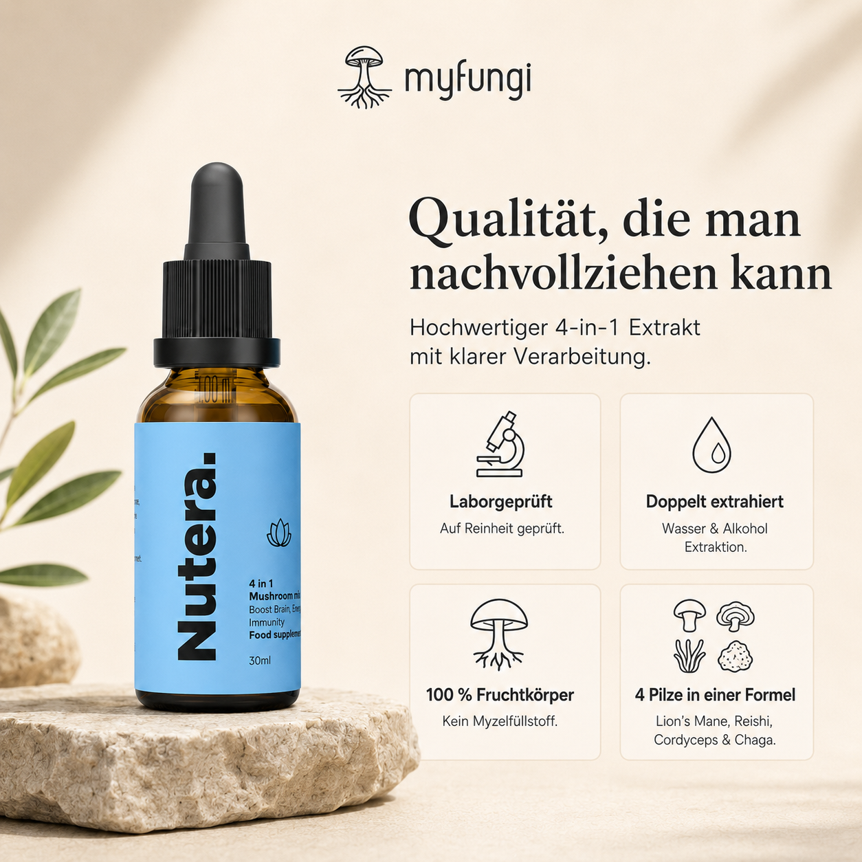 4 in 1 Vitalpilze Extrakt Qualität Merkmale