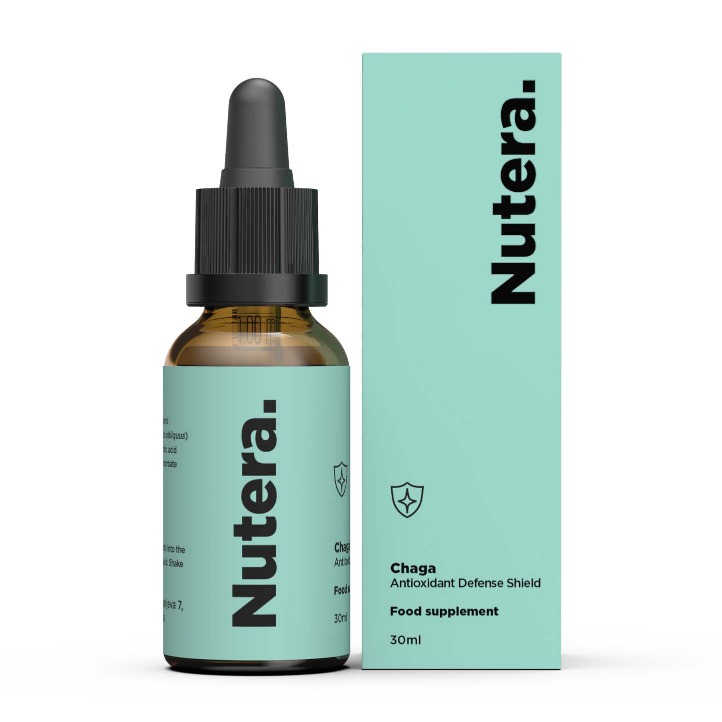 Chaga Extrakt Nutera Flasche und Verpackung