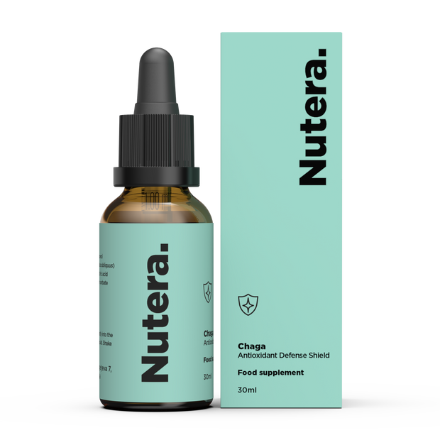Chaga Extrakt Nutera Flasche und Verpackung