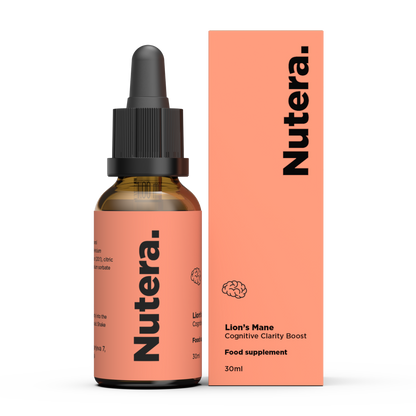 Lions Mane Extrakt Nutera Flasche und Verpackung