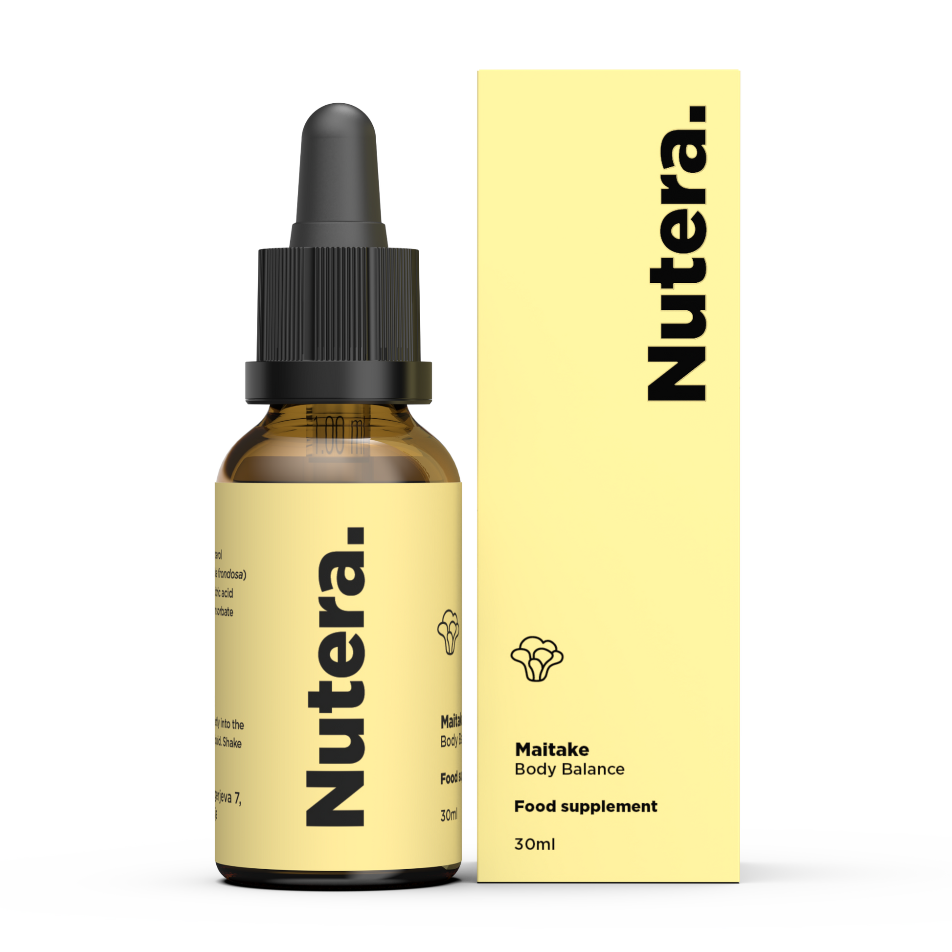 Maitake Extrakt Nutera Flasche und Verpackung