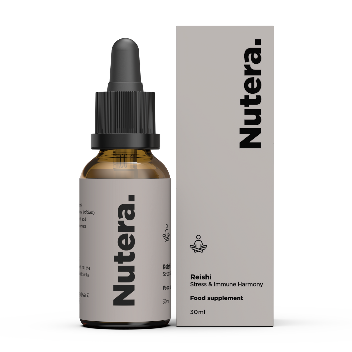Reishi Extrakt Nutera Flasche und Verpackung