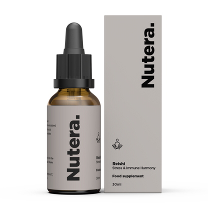 Reishi Extrakt Nutera Flasche und Verpackung