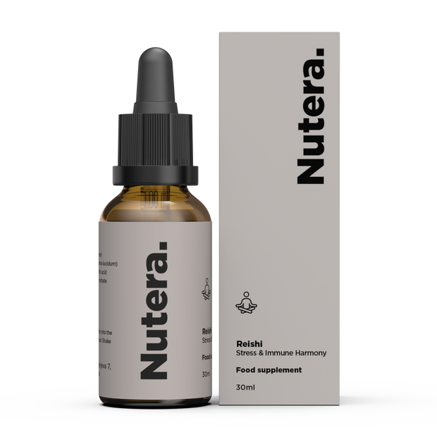 Reishi Extrakt Nutera Flasche und Verpackung